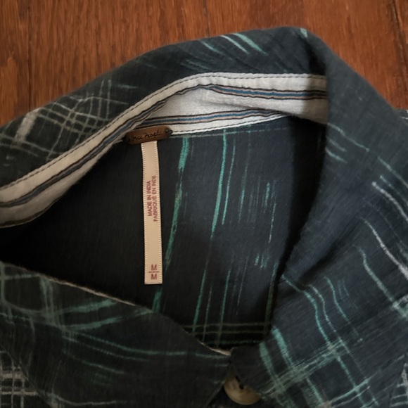 Free People Plaid Button-Down Shirt - Teal and Charcoal Size M - Picture 3 of 4